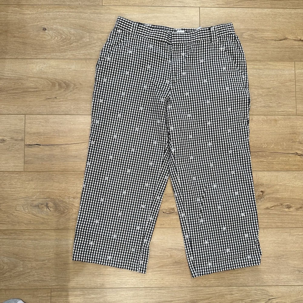 Women's Sag Harbor Stretch Gingham Embroidered Capri‎ Pants 12 Spring Dressy